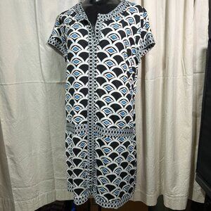 Isle by Kozan size L Dress GUC Geometric Design Blue White Sleeveless Zipup back